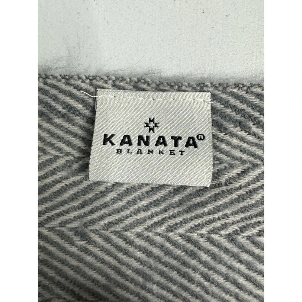 Kanata Blanket Co. Acrylic Blanket 61x50 Gray Knit Tassles With Logo - Clean!